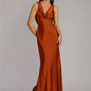 Azazie Cheryl Burnt Orange Mermaid Stretch Satin Dress